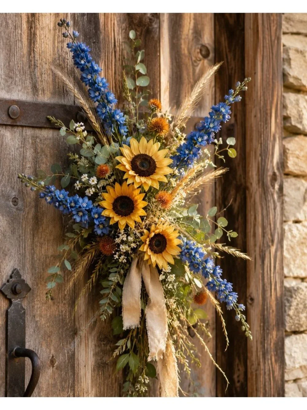 Blue Artificial Flower Stems Set of 3, 33 Inch Dusty Cobalt Silk Spike Flowers,